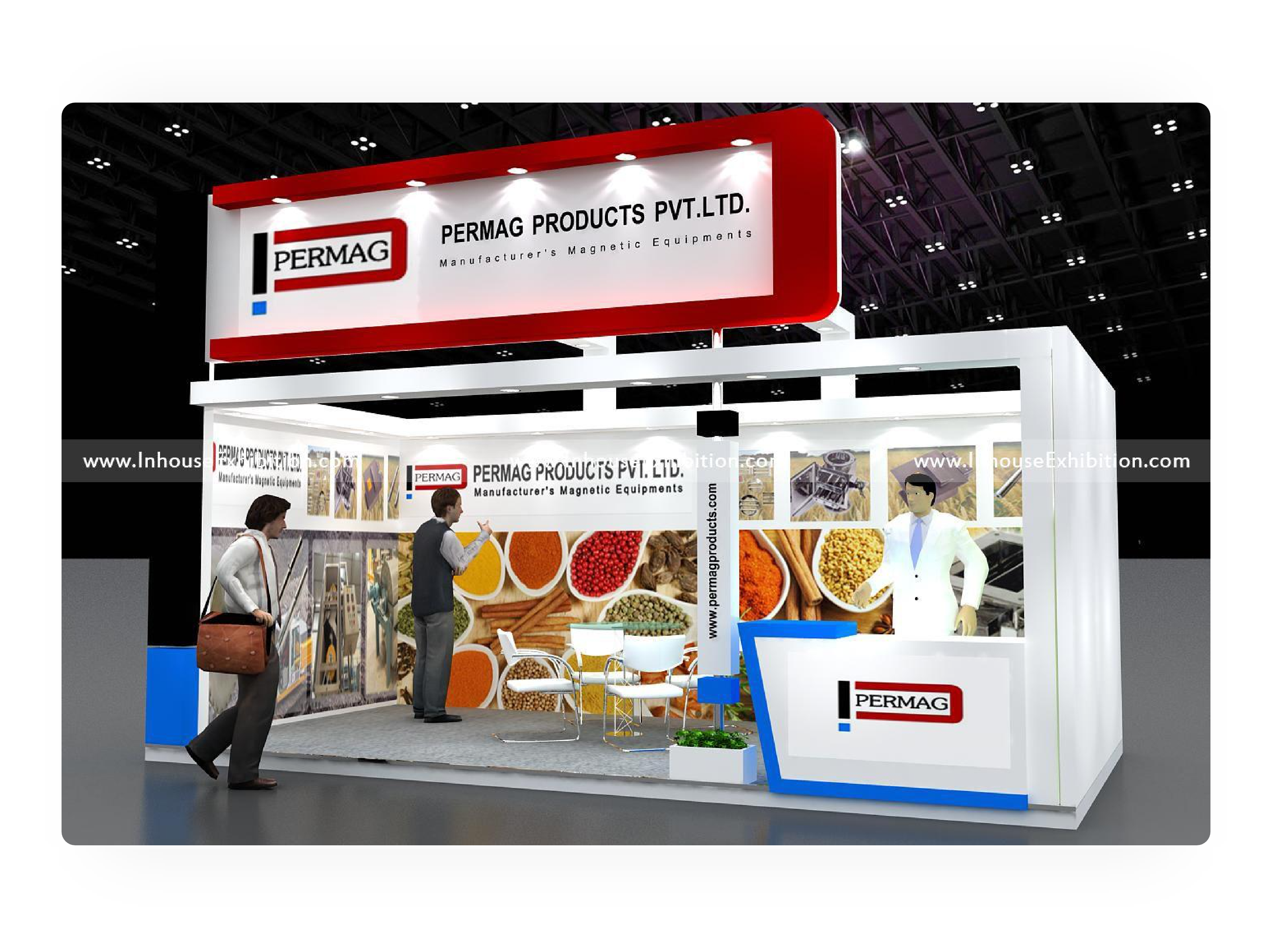 Permag Prodcucts Stall Illustration with two clients and store manager